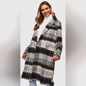 Vintage Forever 21 Jacket Duster All Over Curve Long-Line Overcoat Shadow Check